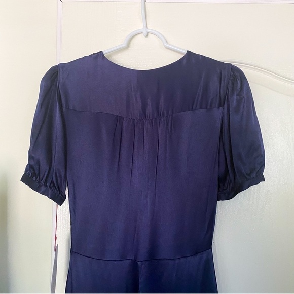 Rouje Jumpsuit Line Satin Buttoned Puff-Sleeve Navy Wedding Marine 34 NWT - Picture 9 of 10